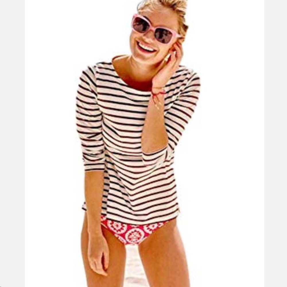 Boden Black and White Striped Long Sleeve Tee